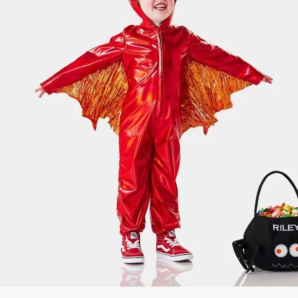 Pottery Barn Kids Shiny Red Dragon Costume with Gold Wings, never worn - Picture 4 of 4